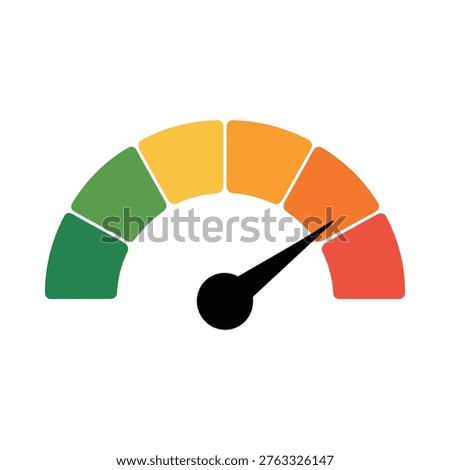 A colorful gauge indicating moderate performance featuring a black pointer and segmented arc high quality