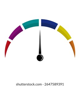 Medidor Colorido com Ilustração Vetorial de Agulha Centralizada. Ilustração vetorial estilizada de um medidor semicircular com uma agulha preta apontando diretamente para cima.
