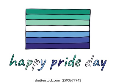 Colorful Gay men pride flag Happy pride day LGBTQ community Pride Month Vector hand drawn doodle for posters, stickers, logo, cards