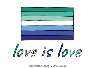 Colorful Gay men pride flag Happy pride day LGBTQ community Pride Month Vector hand drawn doodle for posters, stickers, logo, cards