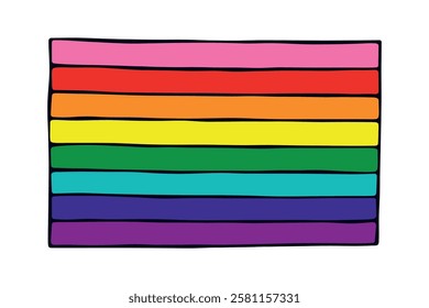 Colorful Gay pride flag Happy pride day LGBTQ community Pride Month Vector hand drawn doodle for posters, stickers, logo, cards