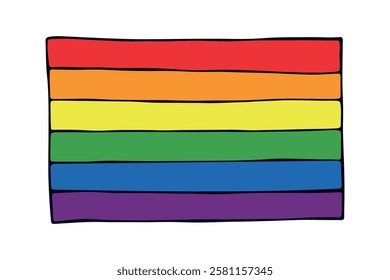 Colorful Gay pride flag Happy pride day LGBTQ community Pride Month Vector hand drawn doodle for posters, stickers, logo, cards