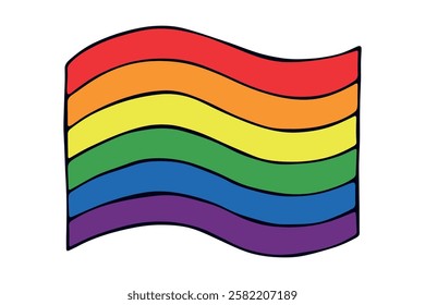 Colorful Gay pride flag Happy pride day LGBTQ community Pride Month Vector hand drawn doodle for posters, stickers, logo, cards