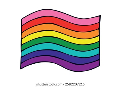 Colorful Gay pride flag Happy pride day LGBTQ community Pride Month Vector hand drawn doodle for posters, stickers, logo, cards