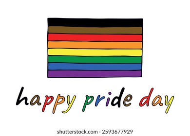 Colorful Gay pride flag Happy pride day LGBTQ community Pride Month Vector hand drawn doodle for posters, stickers, logo, cards