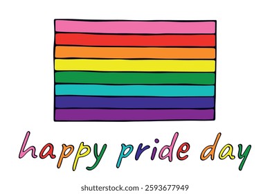 Colorful Gay pride flag Happy pride day LGBTQ community Pride Month Vector hand drawn doodle for posters, stickers, logo, cards