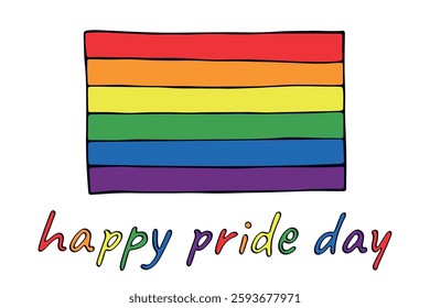 Colorful Gay pride flag Happy pride day LGBTQ community Pride Month Vector hand drawn doodle for posters, stickers, logo, cards