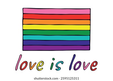 Colorful Gay pride flag Happy pride day LGBTQ community Pride Month Vector hand drawn doodle for posters, stickers, logo, cards