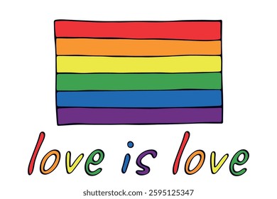 Colorful Gay pride flag Happy pride day LGBTQ community Pride Month Vector hand drawn doodle for posters, stickers, logo, cards