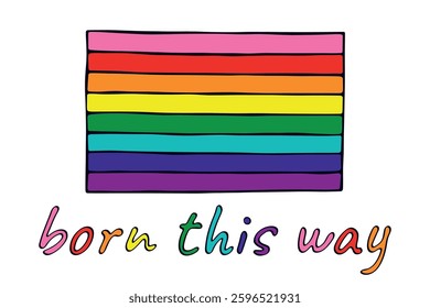 Colorful Gay pride flag Happy pride day LGBTQ community Pride Month Vector hand drawn doodle for posters, stickers, logo, cards