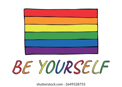 Bandeira do orgulho gay colorido Feliz dia do orgulho LGBTQ comunidade Orgulho Mês do Orgulho Vetor mão desenhada rabiscar para cartazes, adesivos, logotipo, cartões