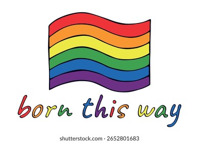 Colorful Gay pride flag Happy pride day LGBTQ community Pride Month Vector hand drawn doodle for posters, stickers, logo, cards