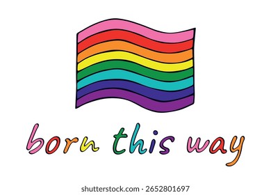 Colorful Gay pride flag Happy pride day LGBTQ community Pride Month Vector hand drawn doodle for posters, stickers, logo, cards