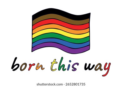 Colorful Gay pride flag Happy pride day LGBTQ community Pride Month Vector hand drawn doodle for posters, stickers, logo, cards