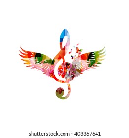 Colorful G-clef design with wings