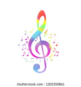 Colorful G-clef with music notes vector illustration design. Abstract musical background, artistic poster with g-clef