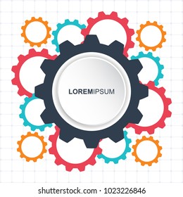 Colorful Gear Infographics elements template. Graphic chart for business. Timeline Infographic layout with gear icons set. Modern and flat background.