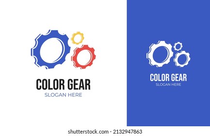 Colorful gear machine logo design. Industry or engineering vector illustration