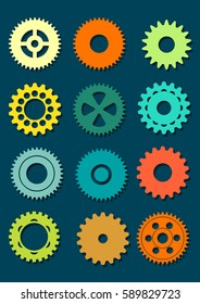 Colorful gear set in flat vector