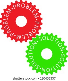 Colorful gear wheel with the inscription Problem-solution