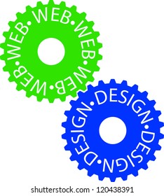 Colorful gear wheel with the inscription Web design