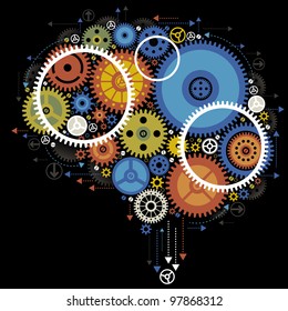 Colorful gears forming a human brain. the concept of brain work