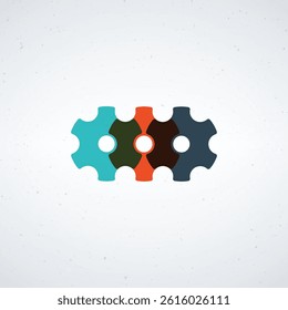 Colorful gears interlocked on a white background symbolizing connection, collaboration, teamwork, and innovation. Perfect for representing engineering, mechanics, industry