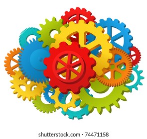 Colorful gearwheel mechanism illustration