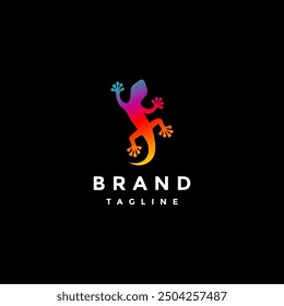 Colorful Gecko Crawling Up Logo Design. Colorful Glowing Gecko Crawling In The Dark Logo Design.