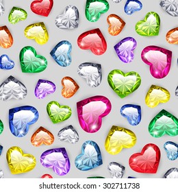 Patrón inconsútil colorido de los corazones de la gema para los proyectos románticos de la joyería