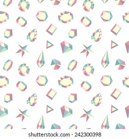 Colorful gem stones seamless pattern in white.