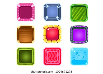 Colorful Gems Flash Game Element Templates Design Set With Square Candy For Three In The Row Type Of Video