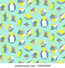 Colorful gems as seamless pattern. Blue and aqua crystals
