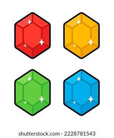 Colorful Gems Vector Set on White Background