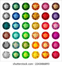 Colorful gemstones collection  - set of multicolored diamonds. Precious stone vector jewels. 