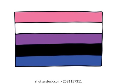 Colorful Gender fluid pride flag Happy pride day LGBTQ community Pride Month Vector hand drawn doodle for posters, stickers, logo, cards