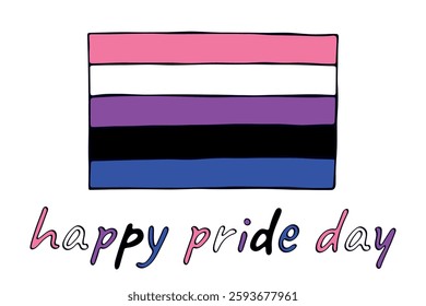 Colorful Gender fluid pride flag Happy pride day LGBTQ community Pride Month Vector hand drawn doodle for posters, stickers, logo, cards