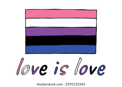 Colorful Gender fluid pride flag Happy pride day LGBTQ community Pride Month Vector hand drawn doodle for posters, stickers, logo, cards