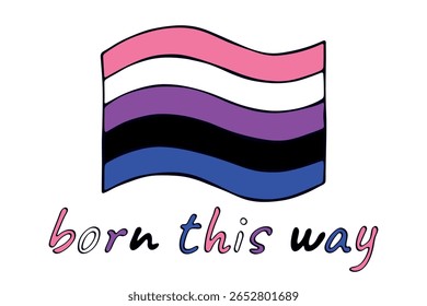 Colorful Gender fluid pride flag Happy pride day LGBTQ community Pride Month Vector hand drawn doodle for posters, stickers, logo, cards