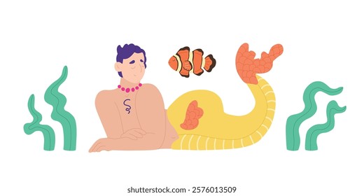 Colorful gender-diverse cute mermaids. Hand drawn LGBTQ concept in modern flat vector illustration style.