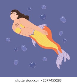 Colorful gender-diverse cute mermaids. Hand drawn LGBTQ concept in modern flat vector illustration style.