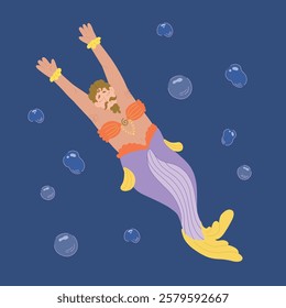 Colorful gender-diverse cute mermaids. Hand drawn LGBTQ concept in modern flat vector illustration style.