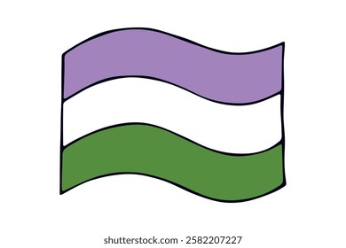 Colorful Genderqueer pride flag Happy pride day LGBTQ community Pride Month Vector hand drawn doodle for posters, stickers, logo, cards