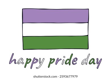 Colorful Genderqueer pride flag Happy pride day LGBTQ community Pride Month Vector hand drawn doodle for posters, stickers, logo, cards