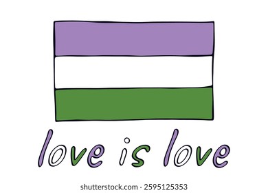 Colorful Genderqueer pride flag Happy pride day LGBTQ community Pride Month Vector hand drawn doodle for posters, stickers, logo, cards