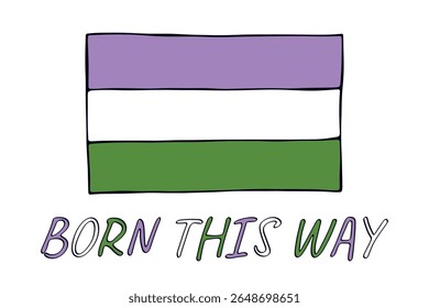 Bandeira do orgulho Genderqueer feliz Dia do orgulho LGBTQ comunidade Orgulho Mês do Orgulho Vetor mão desenhada rabiscar para cartazes, adesivos, logotipo, cartões