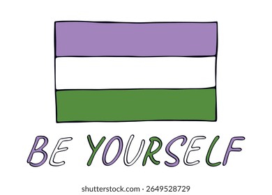 Bandeira do orgulho Genderqueer feliz Dia do orgulho LGBTQ comunidade Orgulho Mês do Orgulho Vetor mão desenhada rabiscar para cartazes, adesivos, logotipo, cartões