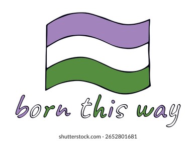 Colorful Genderqueer pride flag Happy pride day LGBTQ community Pride Month Vector hand drawn doodle for posters, stickers, logo, cards
