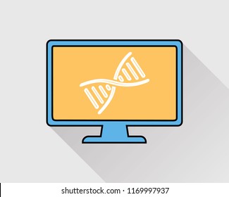 Colorful  Genetic Engineering Icon. DNA on Computer Screen.
