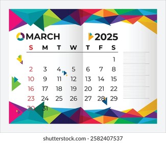 Colorful Geometric 2025 March Calendar Design Planner Template